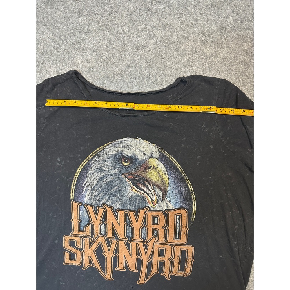 Lynyrd Skynyrd Eagle Graphic T-Shirt 2XL Black Acid Wash Distressed Cotton Blend - Picture 3 of 7